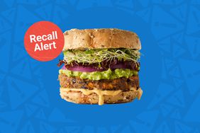 a photo of a veggie burger and the "recall alert" badge