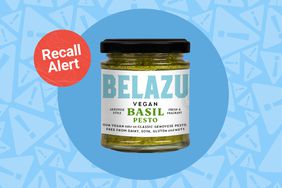 a photo of the Belazu Vegan Basil Pesto with the "recall alert" badge