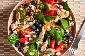 a recipe photo of the Spinach Salad with Quinoa, Chicken & Fresh Berries